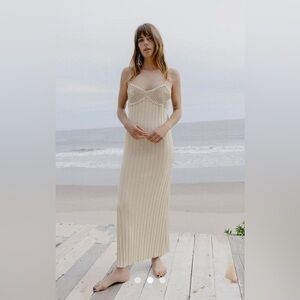 Zara Ribbed Knit Crochet Detail Strappy Long Dress XS NWOT